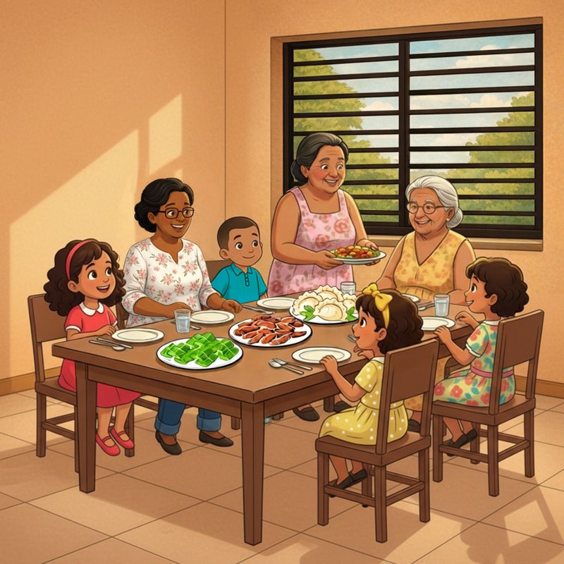 Ana helping grandma wash dishes and filter water